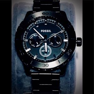 Mens Black Stainless Steel Fossil Watch